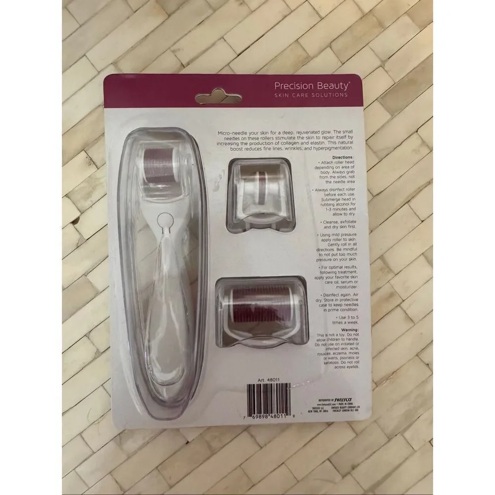 Precision Beauty Radiant Glow Microneedle Derma Roller Set 3 Interchangeable Hea